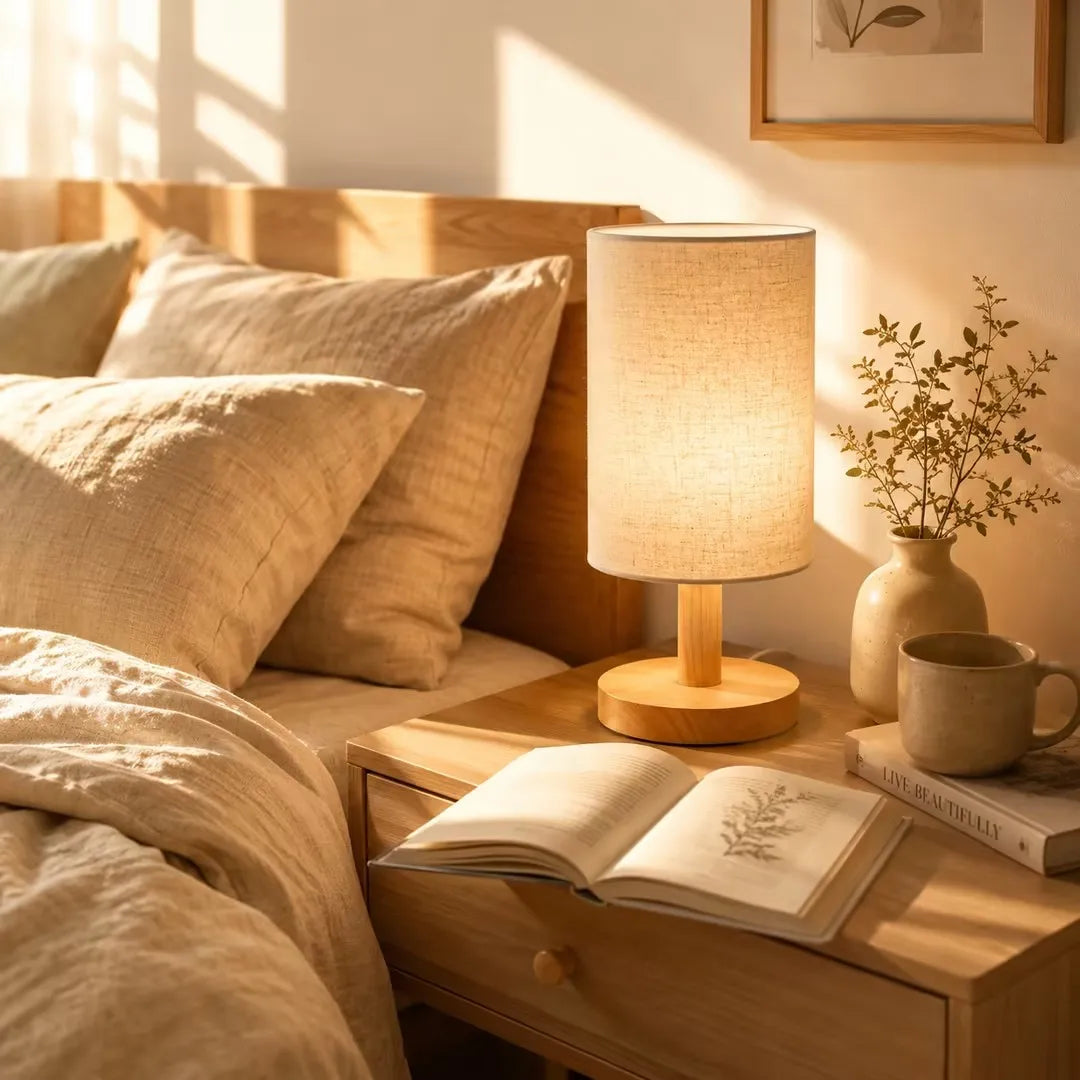 Nordic Wooden Bedside Table Lamp – Cordless Rechargeable
