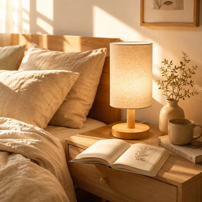 Nordic Wooden Bedside Table Lamp – Cordless Rechargeable