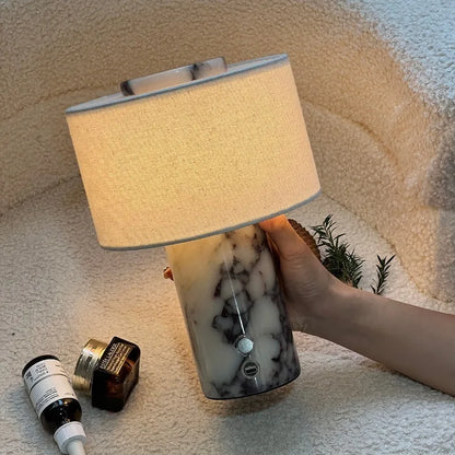 Marble Bedside Table Lamp – USB Powered Dimmable