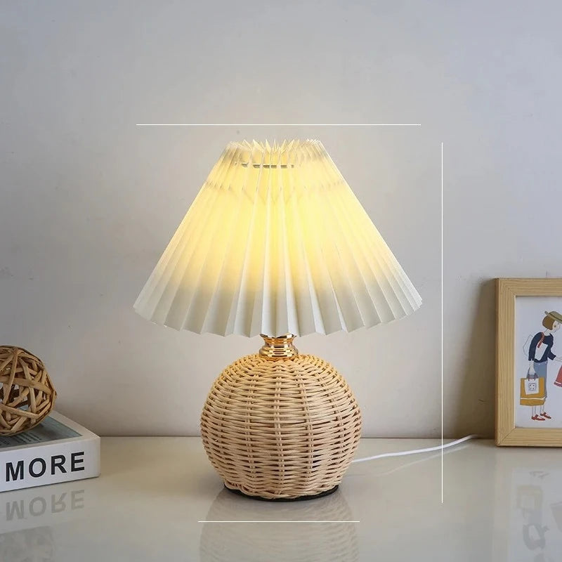 Rattan Pleated Table Lamp – USB Powered Remote Control