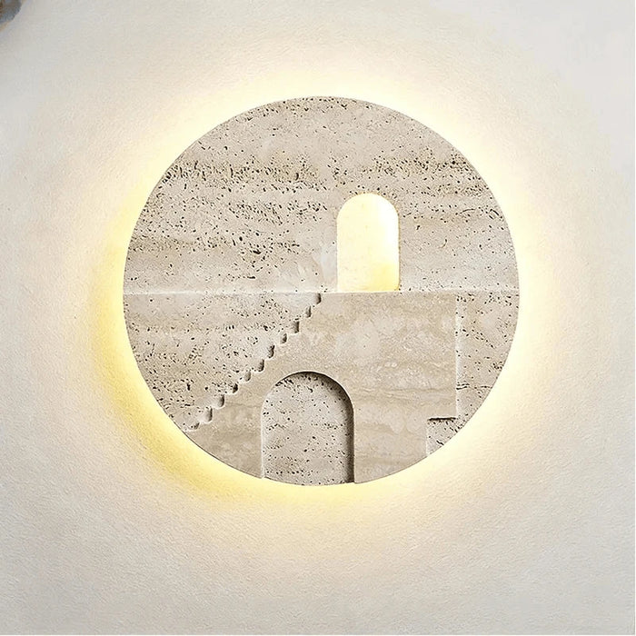 Verthara Premium Natural Stone Round Outdoor Wall Lamp Warm white