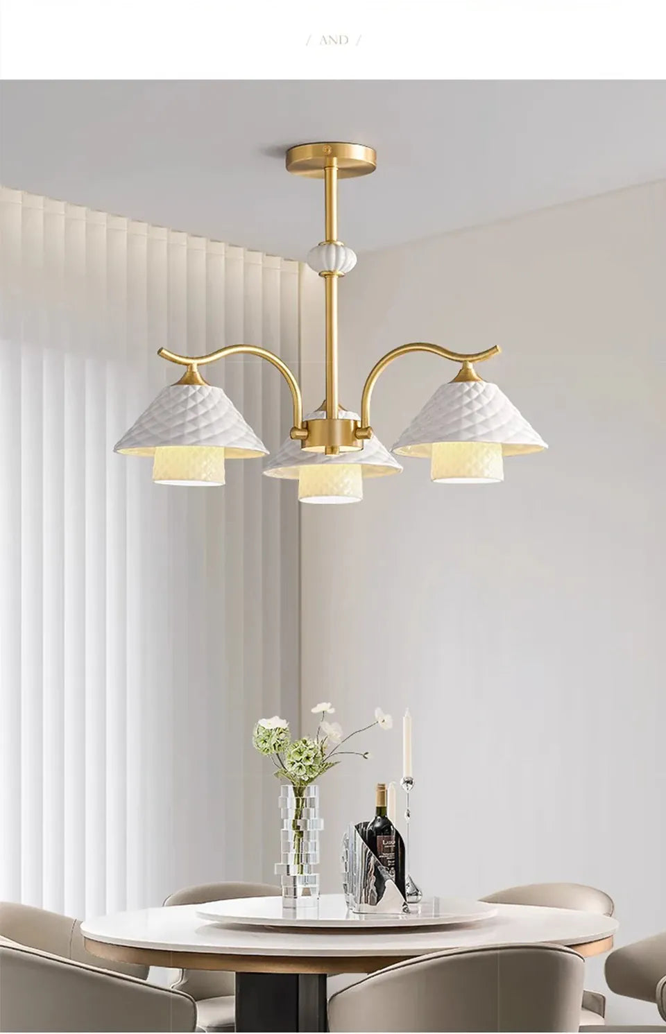 Verthara Premium Solid Brass & Ceramic Farmhouse Chandelier