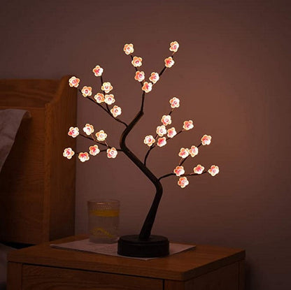 Plum Blossom Tree Lamp - Warm White LED Light - Adjustable Branches - USB/Battery Powered