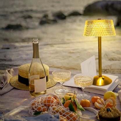 Crystal Cut Glass Table Lamp – Cordless Rechargeable