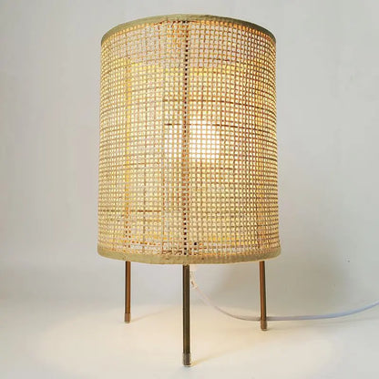Vintage Rattan Table Lamp – Dimmable Touch Control