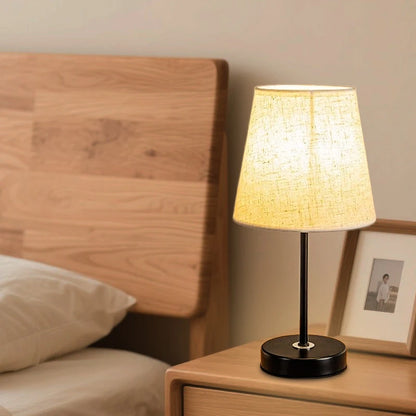 Linen Shade Bedside Lamp – USB Powered Dimmable