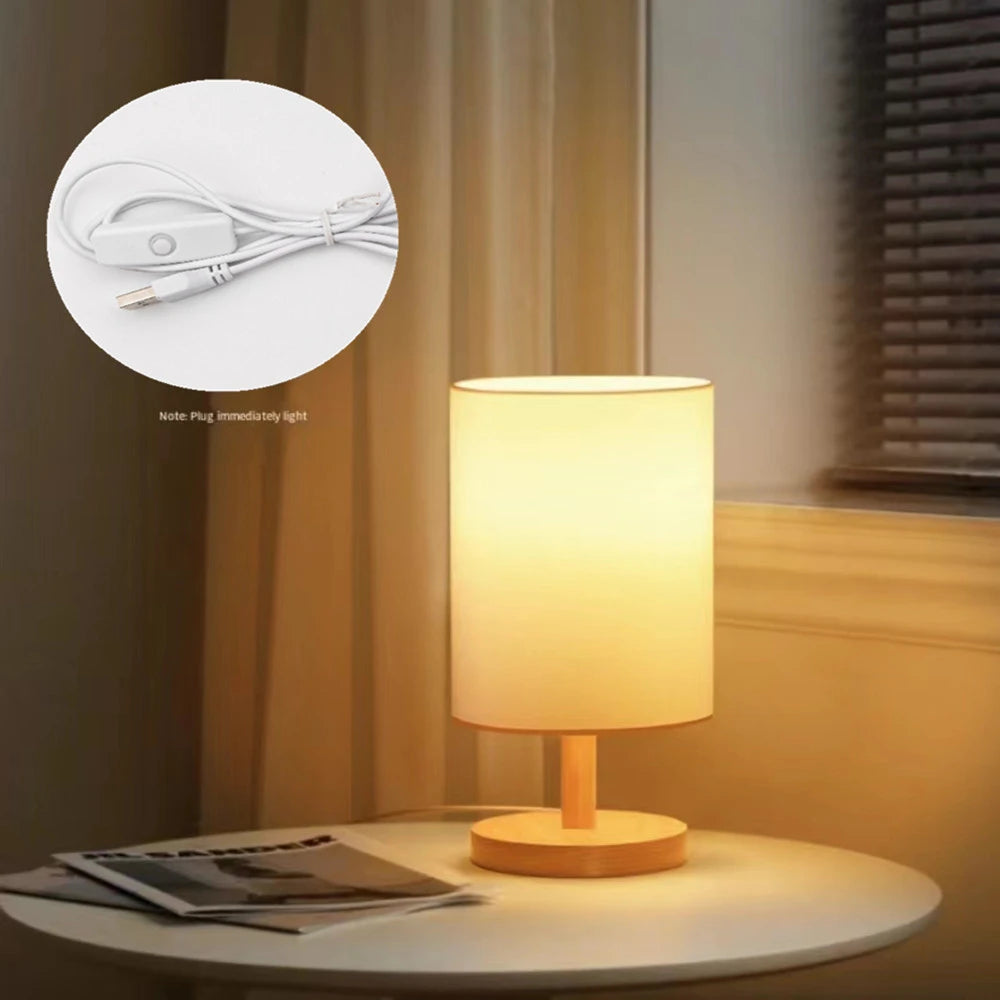 Nordic Wooden Bedside Table Lamp – USB Powered