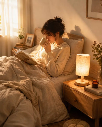 Nordic Wooden Bedside Table Lamp – Cordless Rechargeable