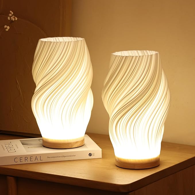 Serene Wavecrest Lamp - USB Powered - Dimmable - Warm/Natural Light - Wave-Inspired Shade - Multiple Sizes