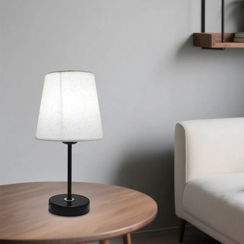 Linen Shade Bedside Lamp – USB Powered Dimmable