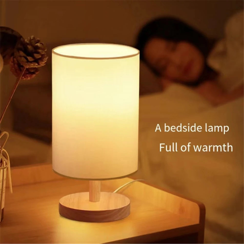 Nordic Wooden Bedside Table Lamp – USB Powered
