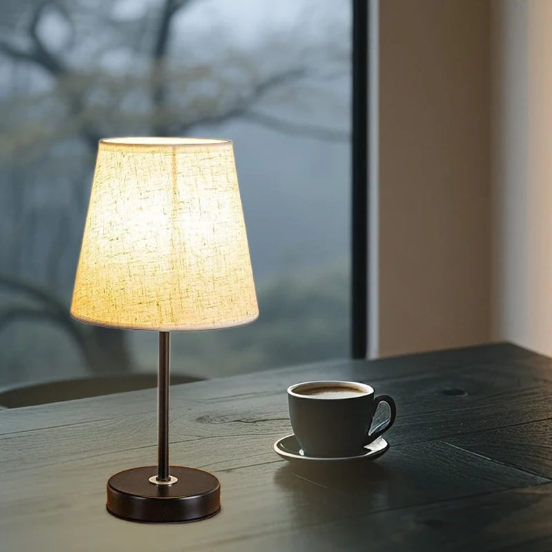 Linen Shade Bedside Lamp – USB Powered Dimmable