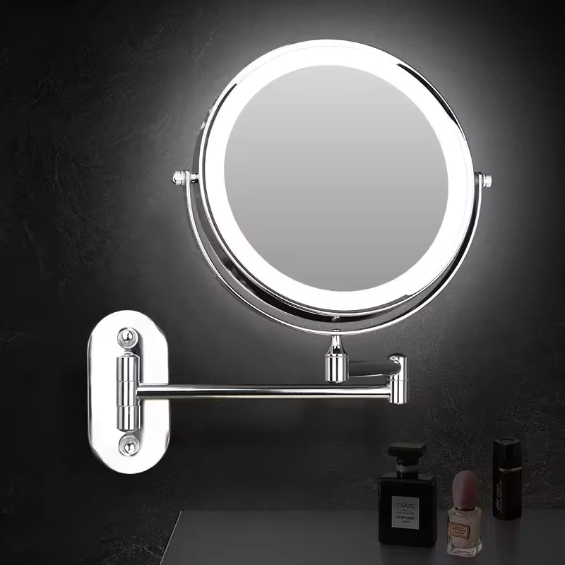 Make-Up Mirror – Adjustable Brightness – Dual Magnification – Tri-Color Lighting – Rechargeable – Easy Installation – Ideal for Beauty Routine