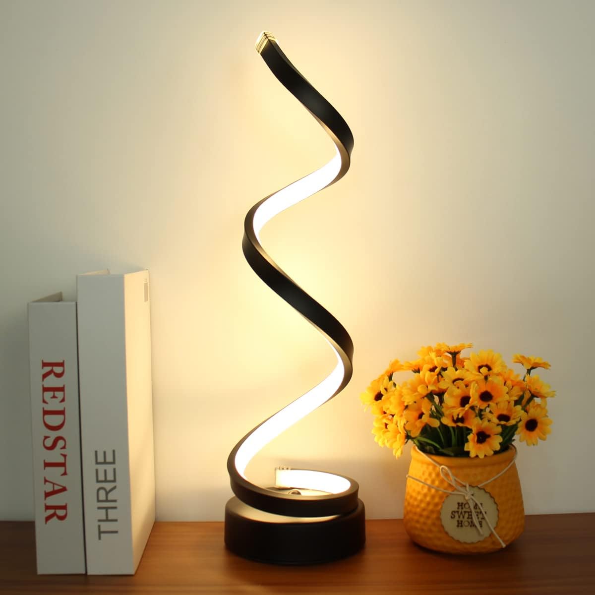 Spiral Table Lamp - Modern LED Lamp - Dimmable Brightness - Warm/Natural/Cool White - USB-Powered Lighting - Iron + Silicone Design