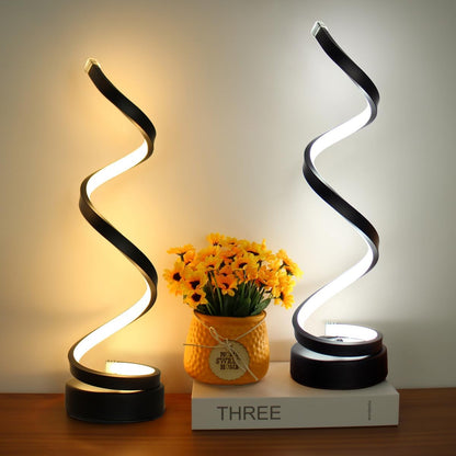 Spiral Table Lamp - Modern LED Lamp - Dimmable Brightness - Warm/Natural/Cool White - USB-Powered Lighting - Iron + Silicone Design