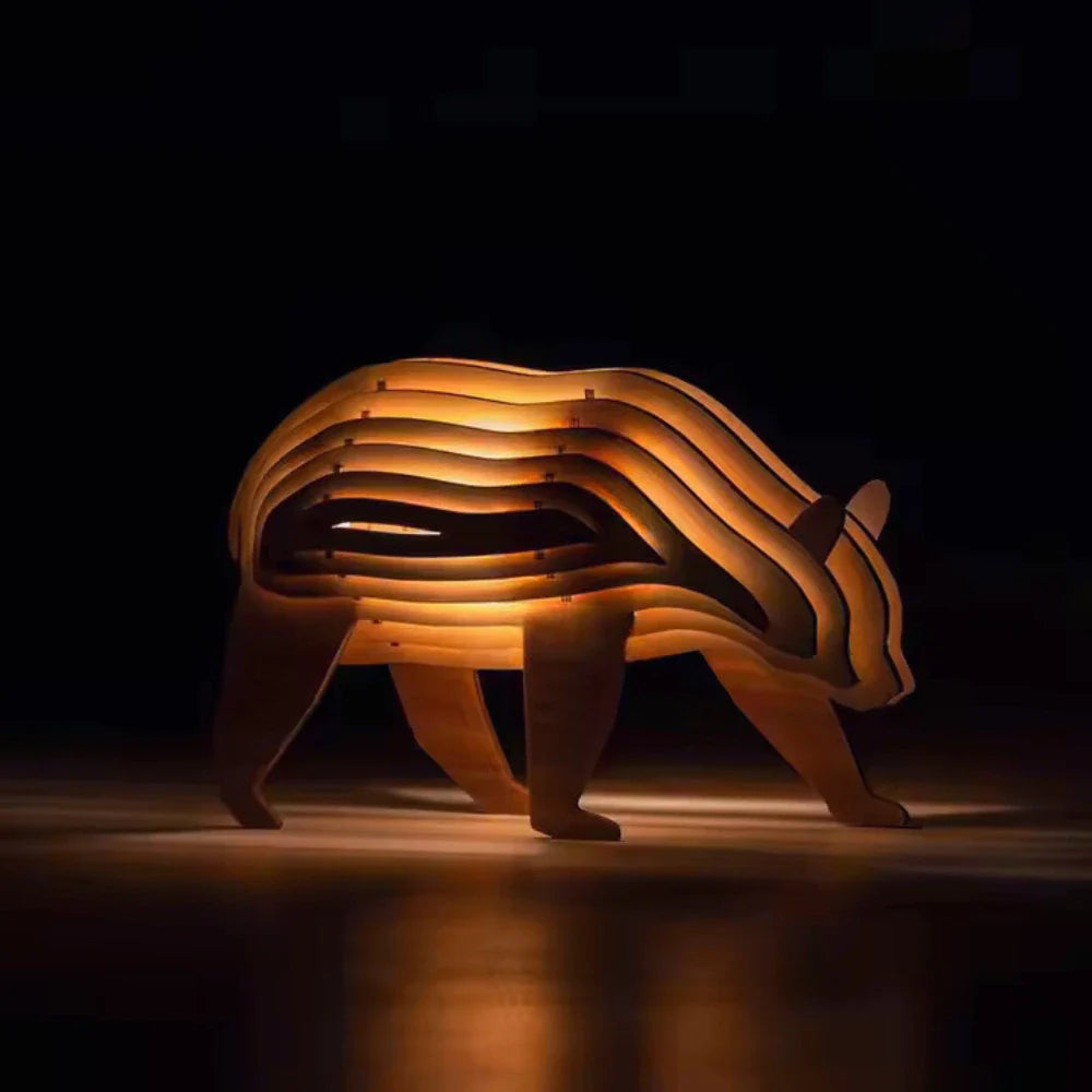 Wooden Animal Light - DIY 3D Puzzle Lamp - Rechargeable - Sensor Control - Warm White Light - Unique Basswood Design - Captivating Home Decor