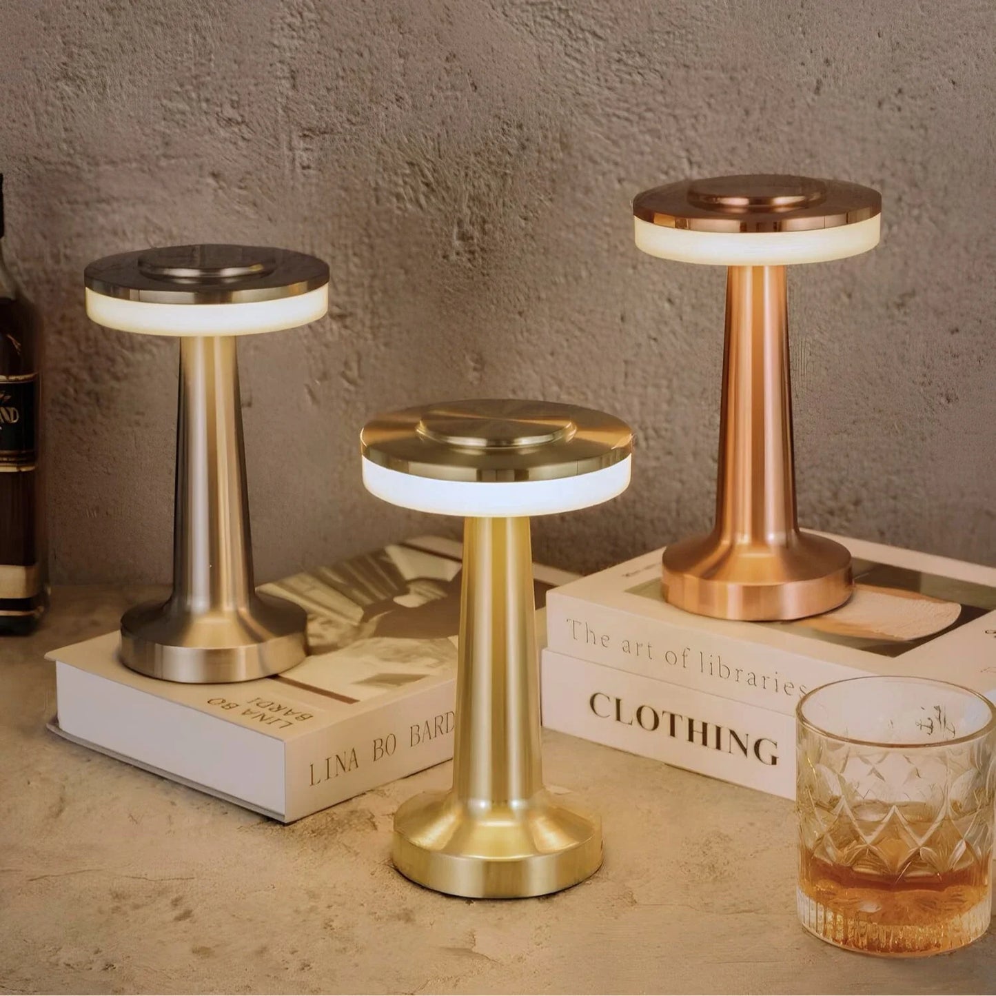 Retro Bar Table Lamp - Timeless Elegance - Dimmable LED Lighting - Cordless Design - Metallic Finish