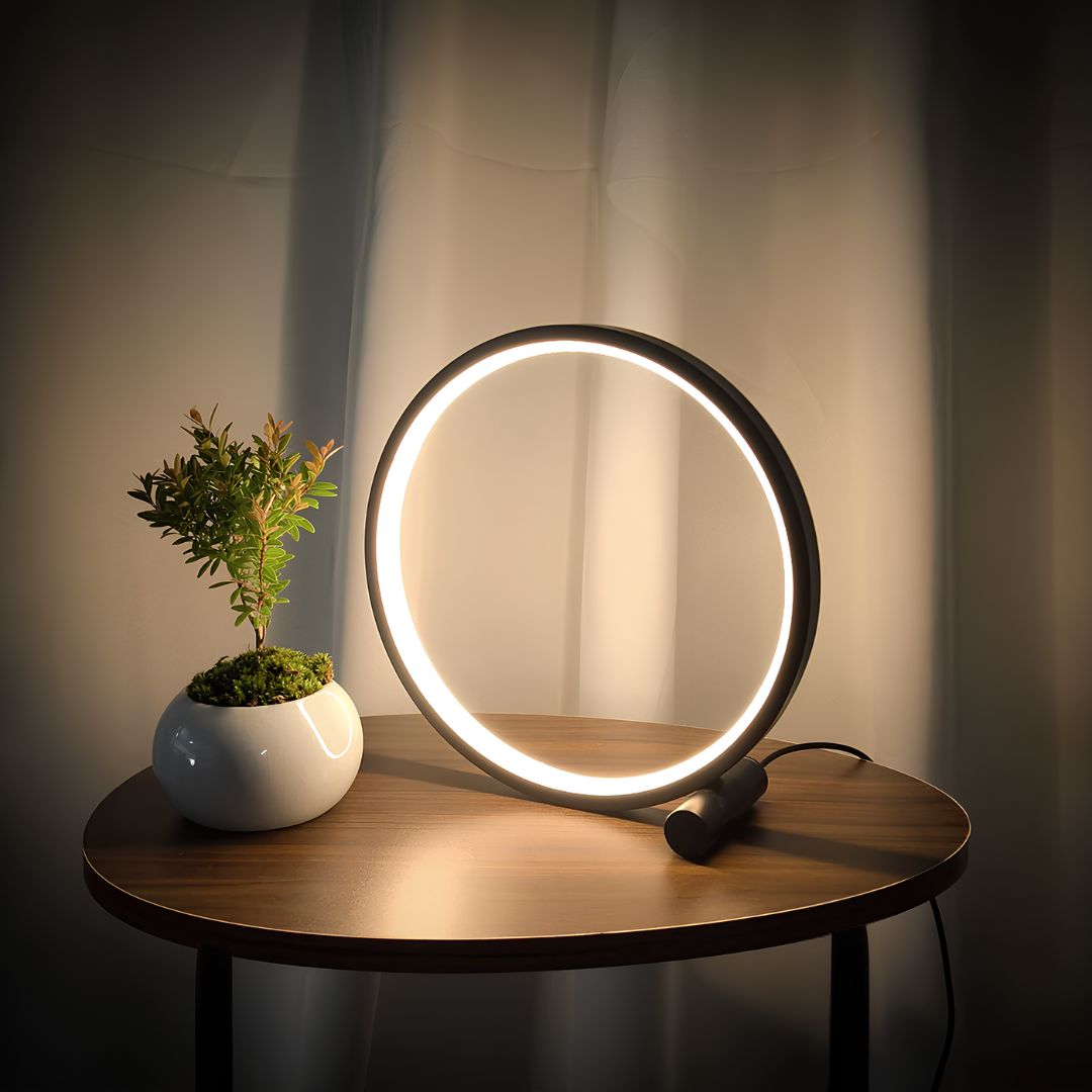 Halo Nightstand Lamp - Dimmable LED Light - Minimalistic Halo Ring Design - Perfect for Bedside or Living Room - 25 cm Diameter - LED Powered