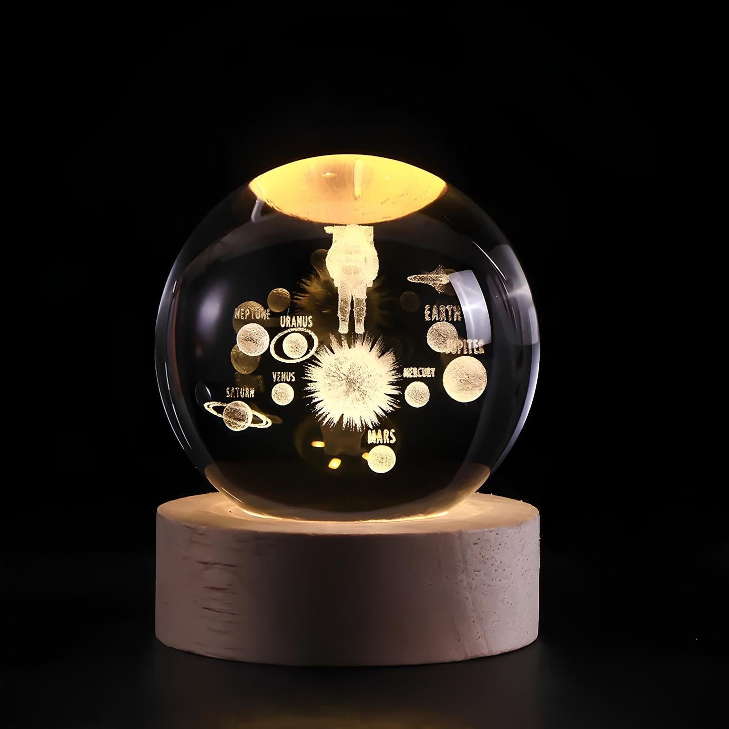 Crystal Balls - 3D Engraved Space Scenes - Warm White LED Light - USB Powered - Perfect Gift for Stargazing Lovers - Ideal Night Light