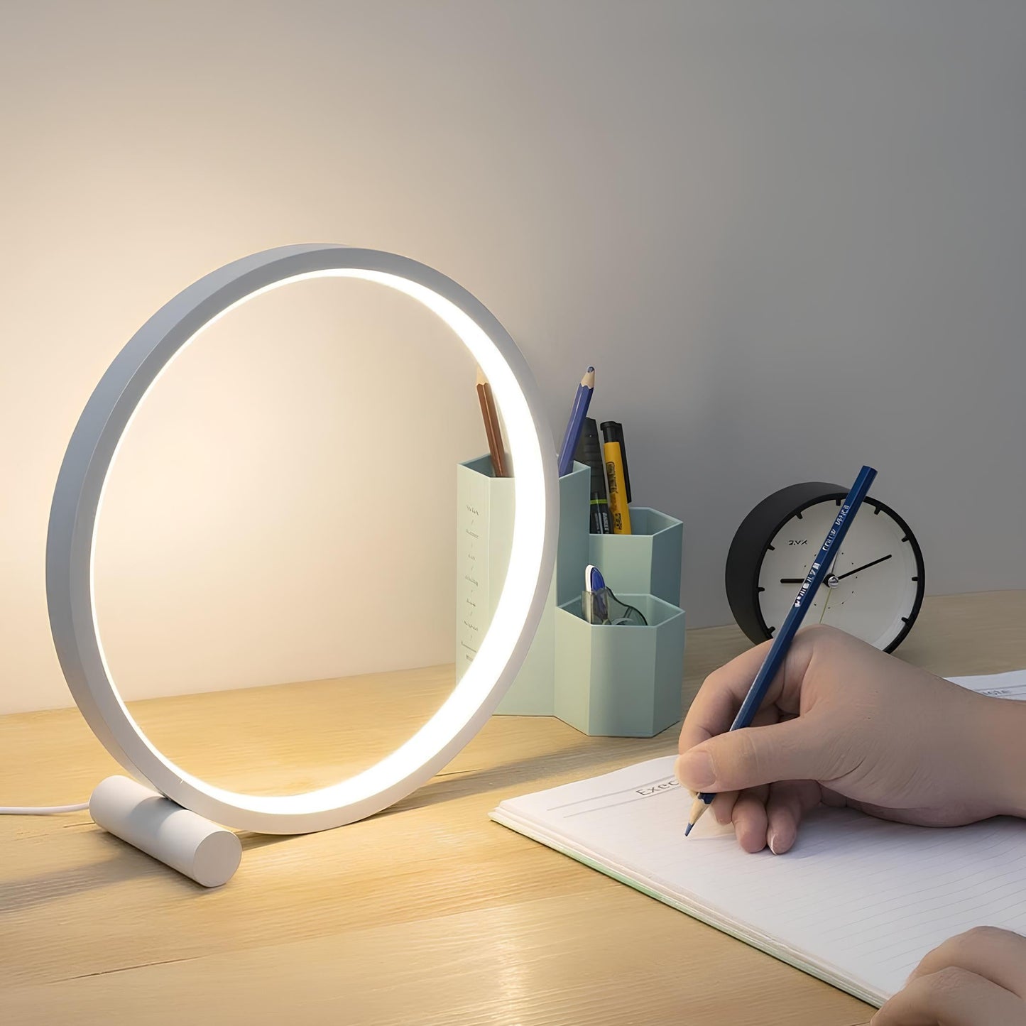 Halo Nightstand Lamp - Dimmable LED Light - Minimalistic Halo Ring Design - Perfect for Bedside or Living Room - 25 cm Diameter - LED Powered