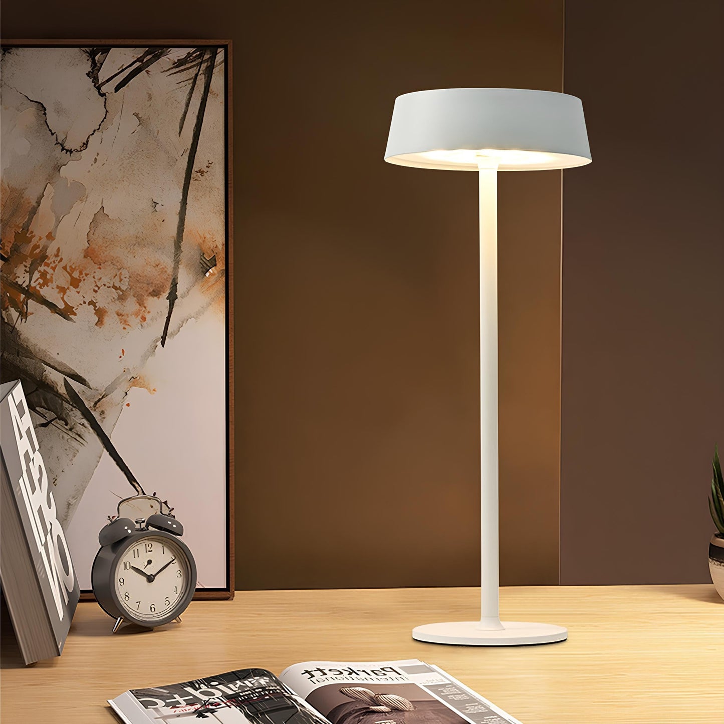 Sleek Modern Table Lamp - Rechargeable - Cordless - Dimmable Touch Control - 3 Light Modes - Durable Iron - Warm/Natural/Cool Light