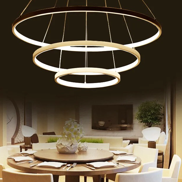 Halo Chandelier - Customizable Concentric Rings Design - Eco-Friendly LED Lighting - Available in Gold, Black, or White - Dimmable Warm or Cool White - 20-100 cm Width