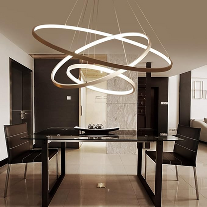 Halo Chandelier - Customizable Concentric Rings Design - Eco-Friendly LED Lighting - Available in Gold, Black, or White - Dimmable Warm or Cool White - 20-100 cm Width