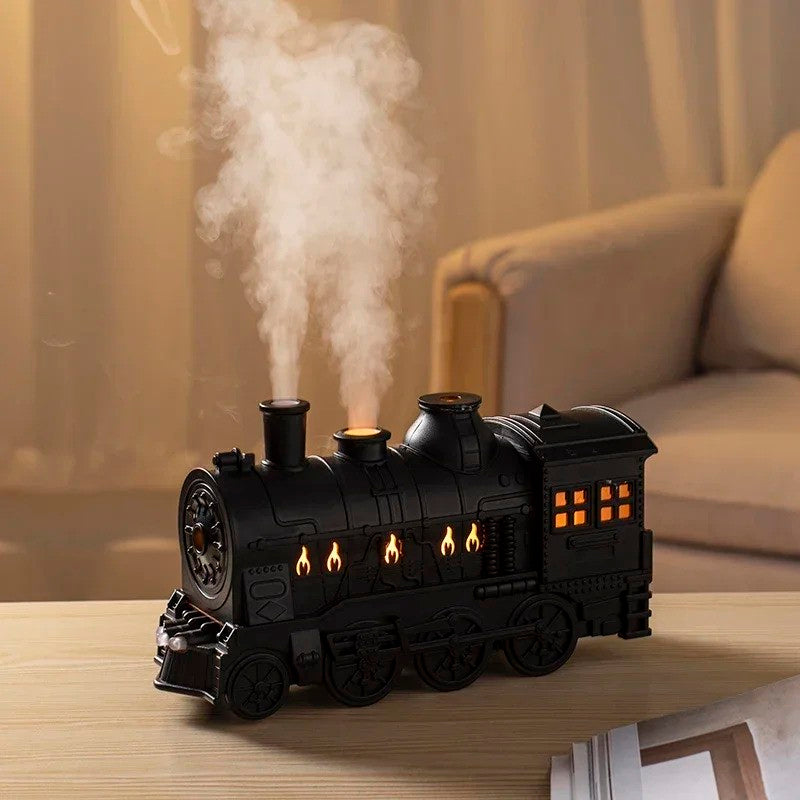 Steam Locomotive Humidifier - Vintage Design - USB Powered - Warm & Blue Light Options - 300ml Tank - Compact Size