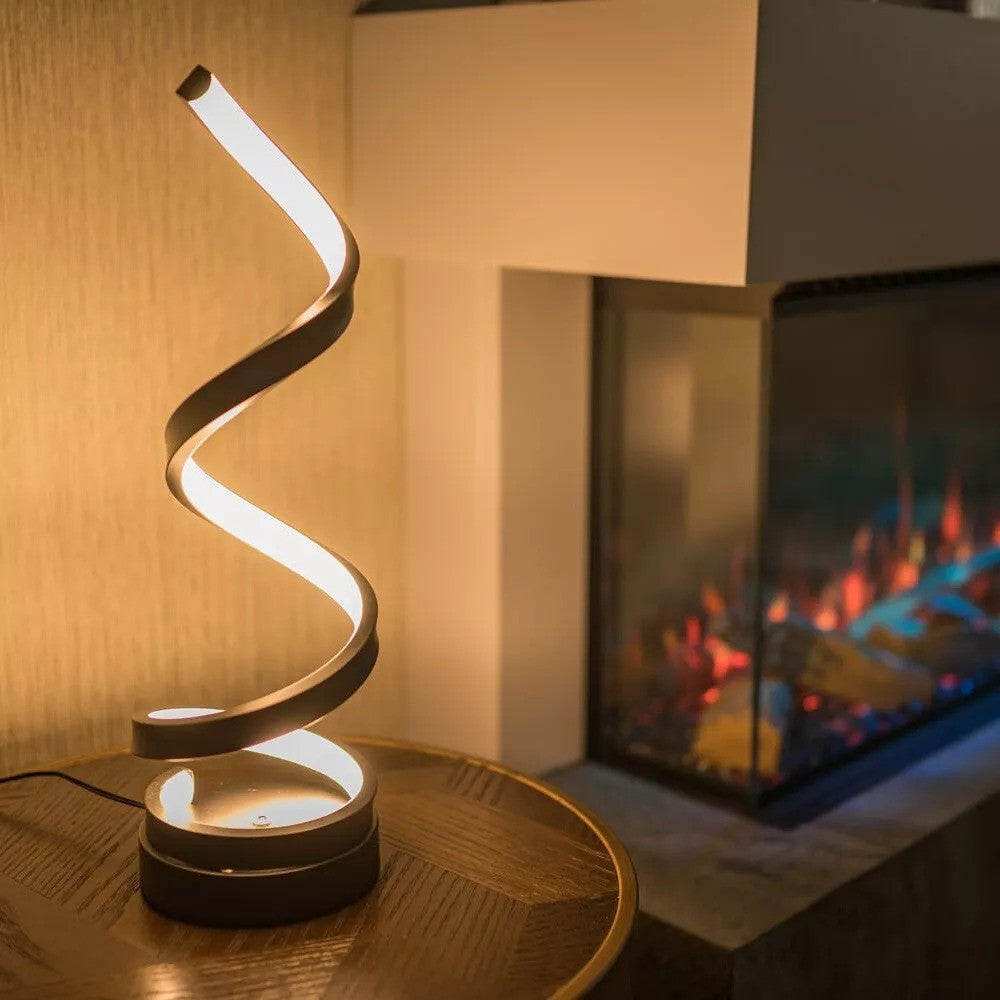 Spiral Table Lamp - Modern LED Lamp - Dimmable Brightness - Warm/Natural/Cool White - USB-Powered Lighting - Iron + Silicone Design