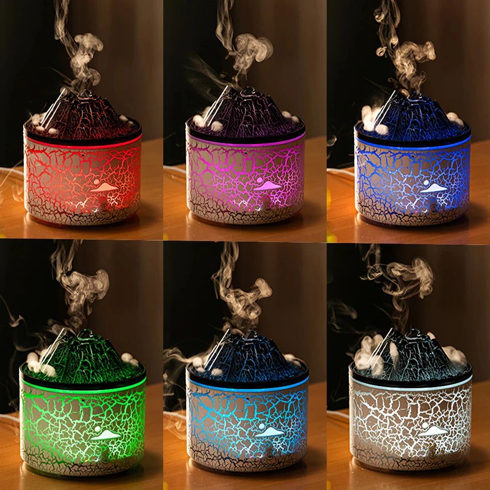 Volcano Humidifier - USB-Powered - Aromatherapy Diffuser with 7-Color Lighting - 2 Spray Modes - Hydrates Skin & Enhances Relaxation