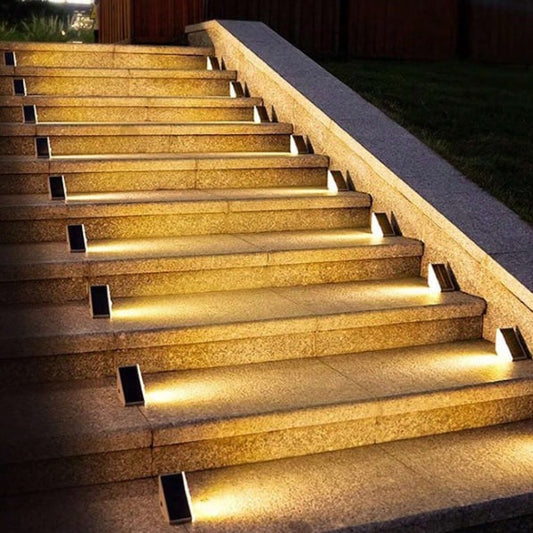 Solar Powered Stair Lights - No Wiring Needed - Waterproof - Solar-Powered LEDs - Easy Installation - 8-10 Hours Illumination - Warm White Glow.