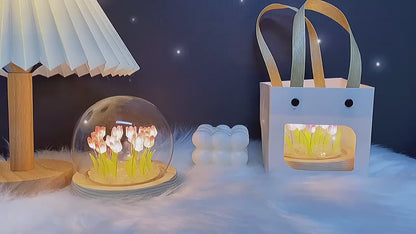 DIY Tulip LED Night Light – Battery Operated - Colourful - Wooden Base - Indoor Decor - Charming Gift Idea