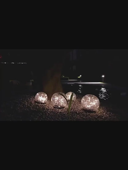 Solar LED Garden Light - Cracked Glass Ball Design - Waterproof - Warm White - Outdoor - Patio - Lawn Decor