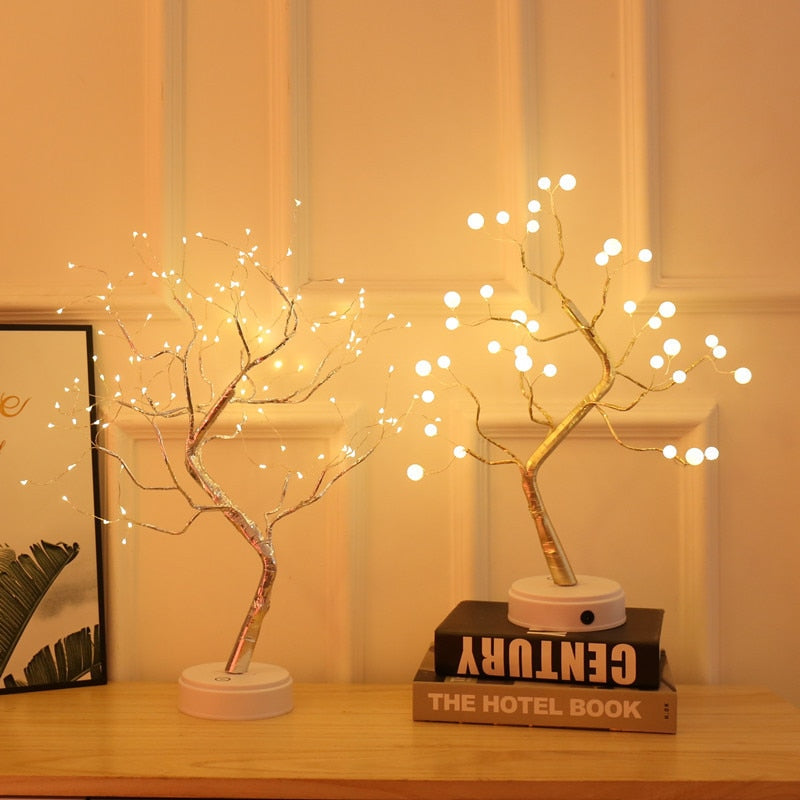 Fairy Tree - Adjustable Branches with 36 Pearls or 108 Glittering Drops - USB or Battery Powered - Cozy Warm White Light - Perfect Gift for Home or Garden