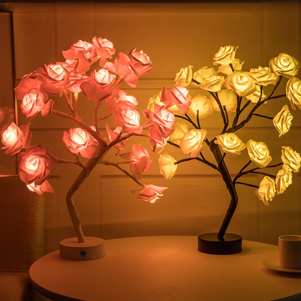 Rose Tree Lamp - Romantic Decorative Light - Adjustable Branches - USB/Battery Powered - Indoor & Outdoor Use