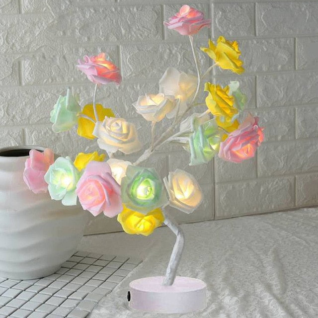 Rose Tree Lamp - Romantic Decorative Light - Adjustable Branches - USB/Battery Powered - Indoor & Outdoor Use