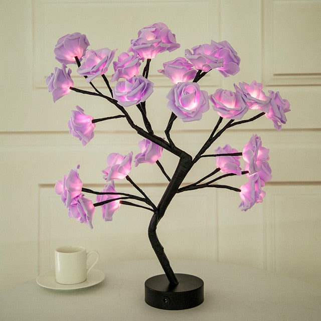 Rose Tree Lamp - Romantic Decorative Light - Adjustable Branches - USB/Battery Powered - Indoor & Outdoor Use