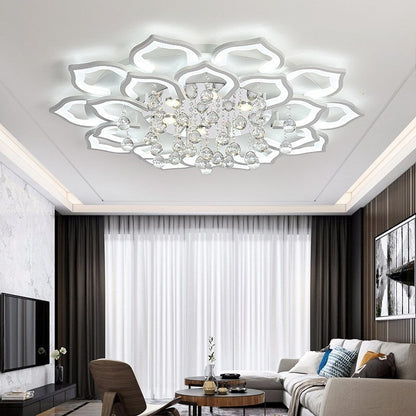 Crystal Chandelier - Luxurious Design with Adjustable Brightness & 3 Light Modes - 12 or 16 Leaves - Remote Control - Elegant Lighting for Any Room