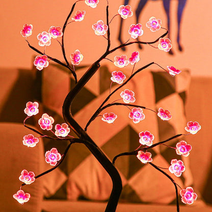 Plum Blossom Tree Lamp - Warm White LED Light - Adjustable Branches - USB/Battery Powered