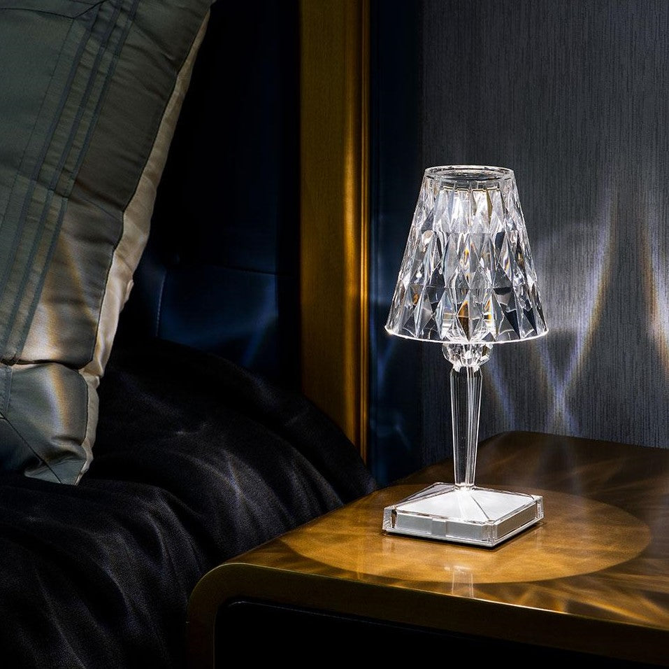 Sparkling Crystal Lamp - Rechargeable LED Table Lamp with Touch Control - 3 Lighting Modes - Elegant Acrylic Design for Home Décor