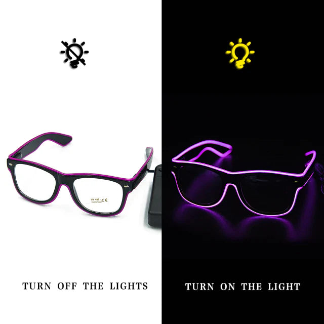 Neon Glasses – LED Light-Up Party Glasses – 3 Modes (Constant/Pulse/Flash) – Fun Gift – Festival & Nightclub Accessory – Powered by 2xAAA Batteries