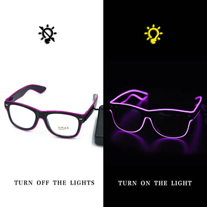 Neon Glasses – LED Light-Up Party Glasses – 3 Modes (Constant/Pulse/Flash) – Fun Gift – Festival & Nightclub Accessory – Powered by 2xAAA Batteries