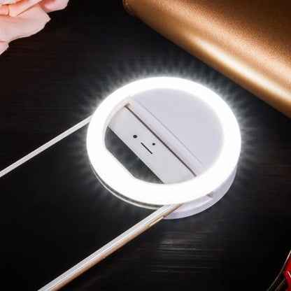 Selfie Ring Light - Portable LED Clip-On - USB Rechargeable - Adjustable Brightness