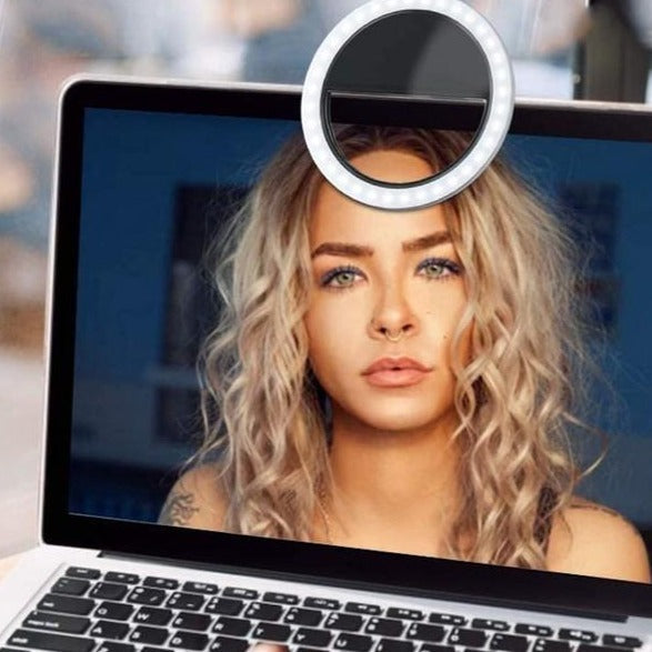 Selfie Ring Light - Portable LED Clip-On - USB Rechargeable - Adjustable Brightness