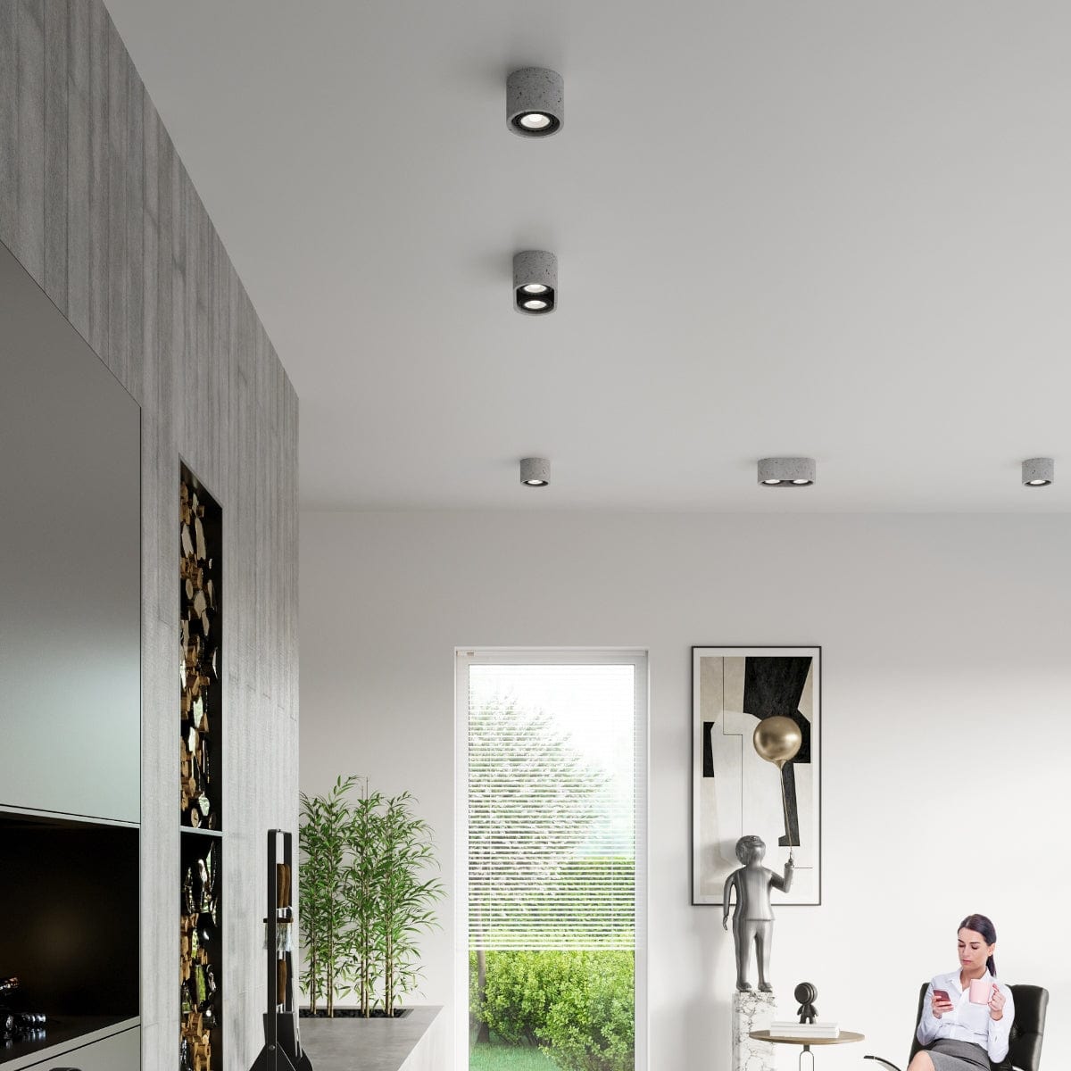 Sollux Lighting BASIC Gray Concrete Ceiling Lamp - Cylindrical Design - LED - Modern/Traditional Use