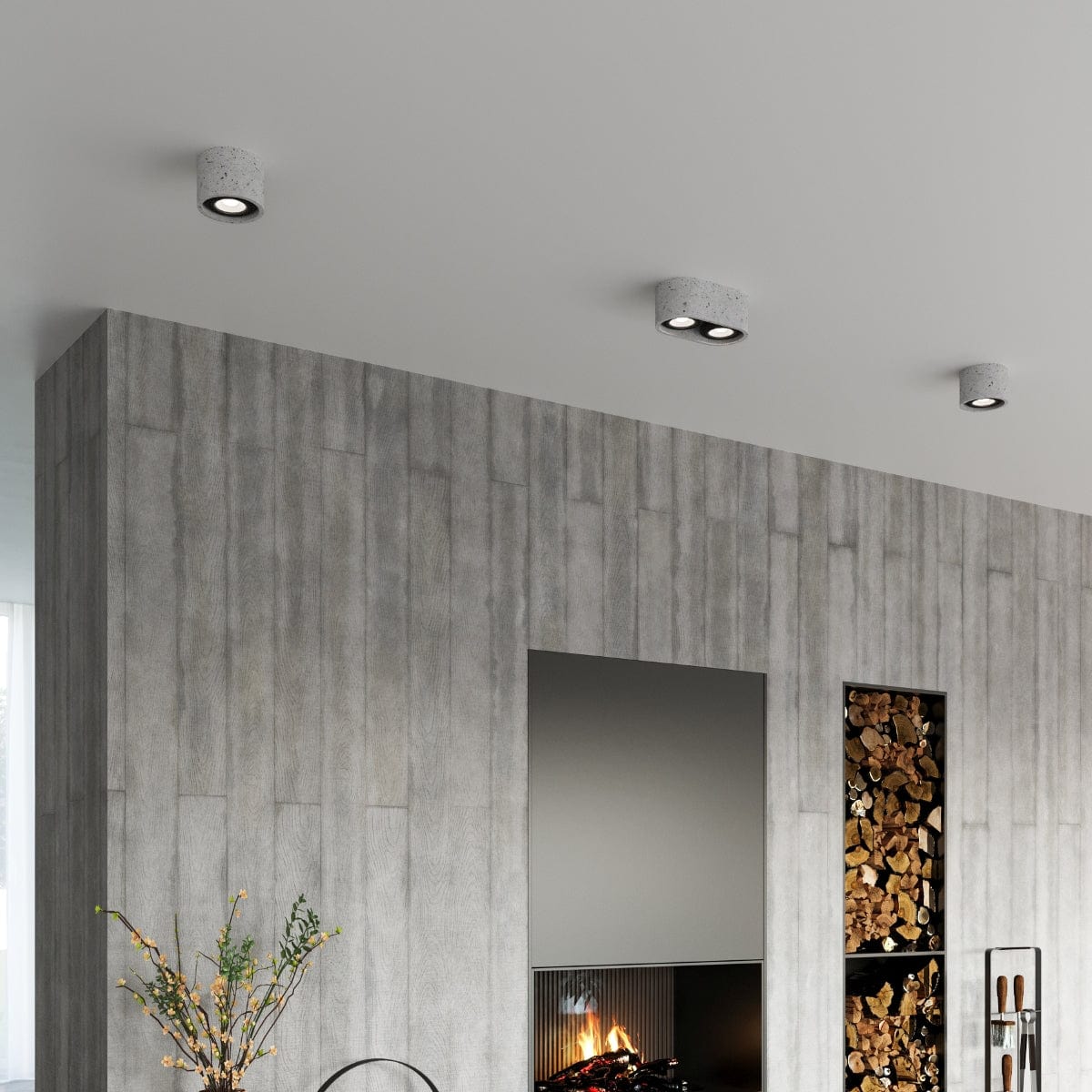 Sollux Lighting BASIC Gray Concrete Ceiling Lamp - Cylindrical Design - LED - Modern/Traditional Use