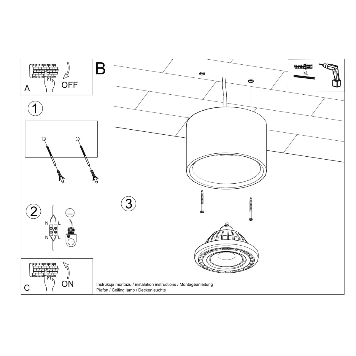 Sollux Lighting BASIC Gray Concrete Ceiling Lamp - Cylindrical Design - LED - Modern/Traditional Use