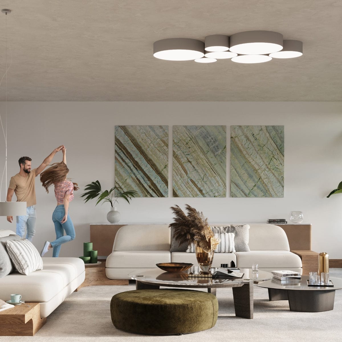 Sollux Lighting Ceiling Lamp Arena 55 Grey - Minimalist Round Ceiling Light Fixture - Replaceable E27 Bulb - Versatile for Bedrooms - Offices - Living Rooms