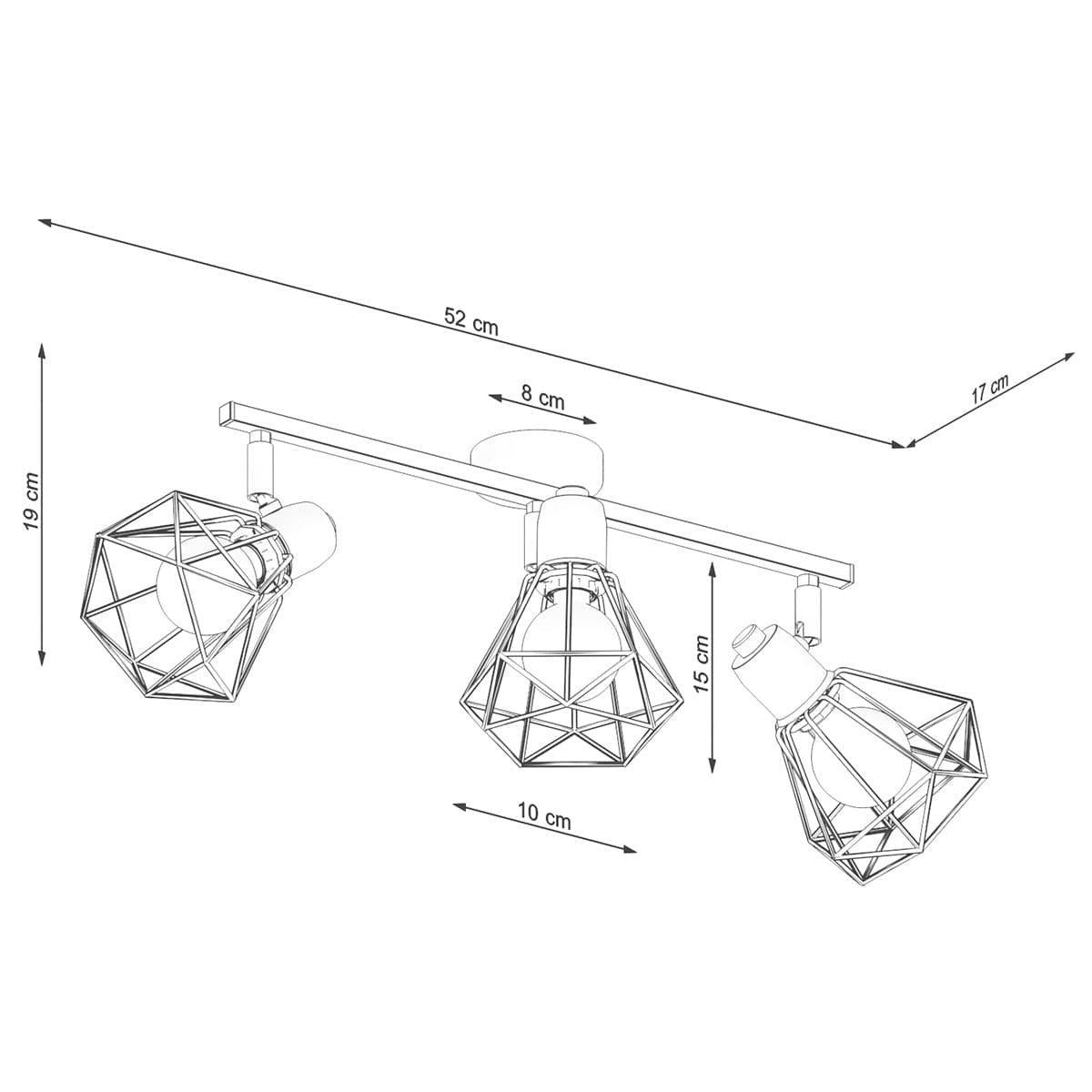 Sollux Lighting Ceiling Lamp Artemis 3 Black - Modern Loft-Style - Adjustable Light Angle - Replaceable Bulbs - Durable Powder-Coated Steel - Versatile 3-Point Lighting