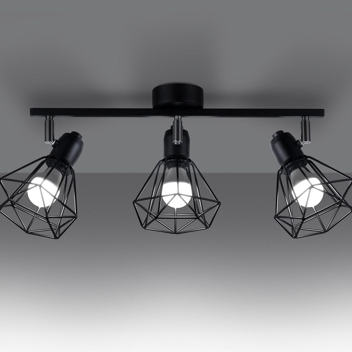 Sollux Lighting Ceiling Lamp Artemis 3 Black - Modern Loft-Style - Adjustable Light Angle - Replaceable Bulbs - Durable Powder-Coated Steel - Versatile 3-Point Lighting